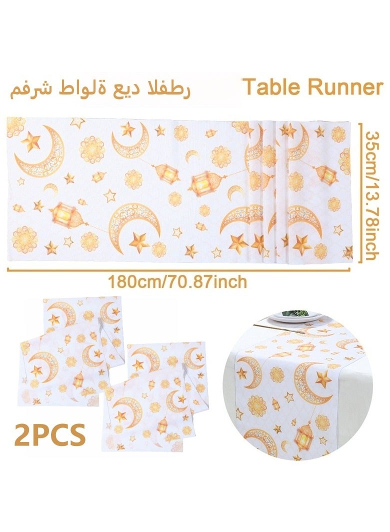 2-PACKS Eid al-Fitr Table Runners, Crescent Lantern Printed Tablecloths, Festive Decorative Placemats 180 * 35cm - Image 1